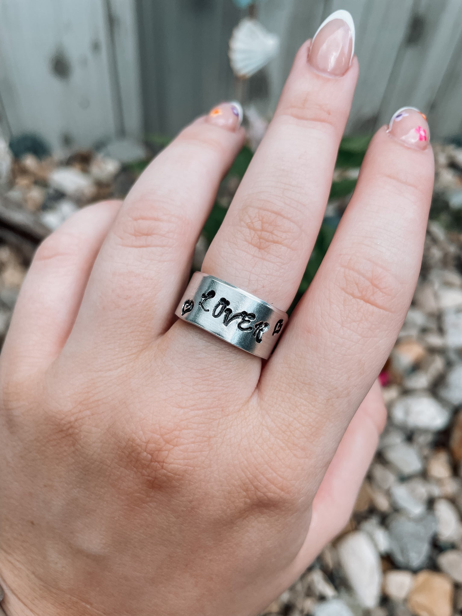 charlotte font customized handstamped ring