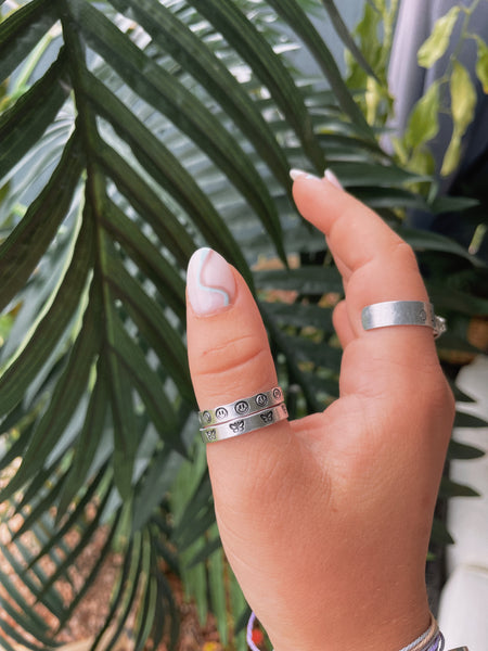 thin smiley face handstamped ring