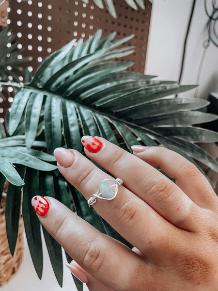 sage green crystal rings