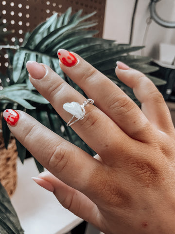 sage green crystal rings