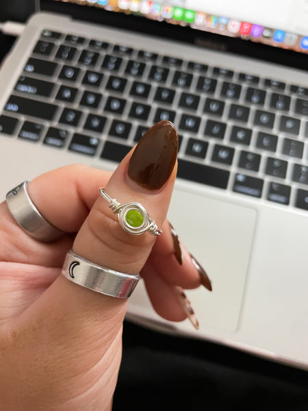 lime green & silver wire ring