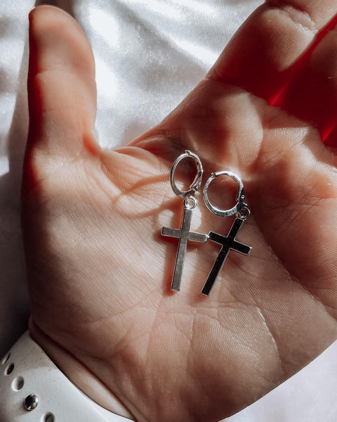 silver cross earrings