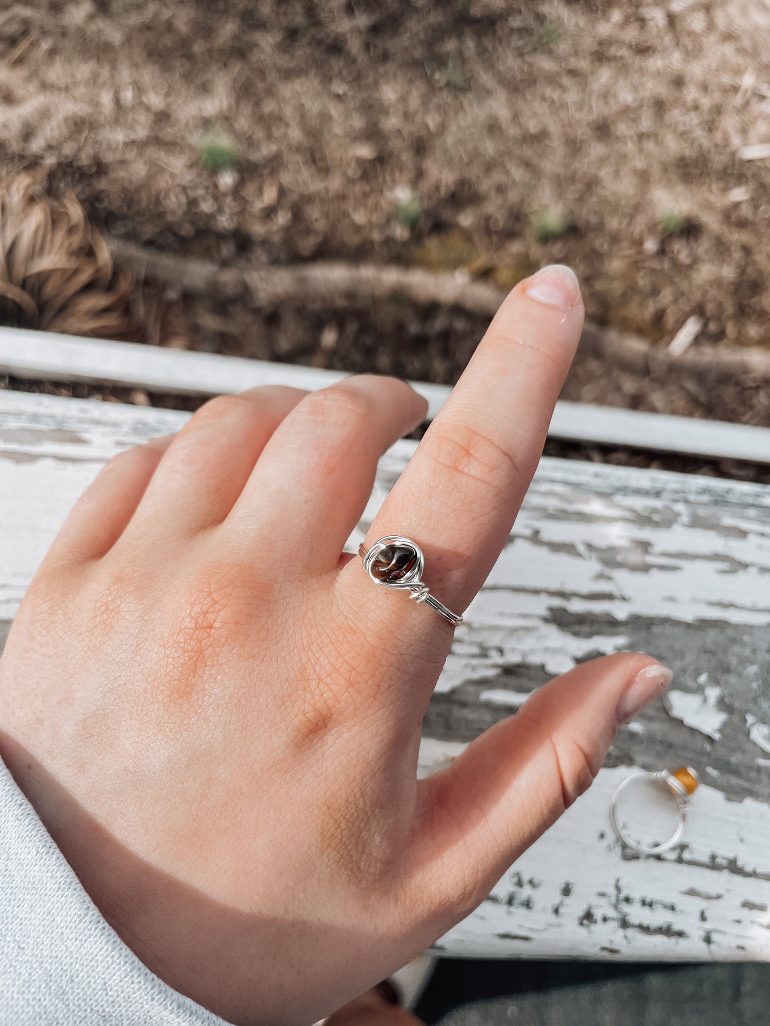 brown/silver wire ring (size 8)