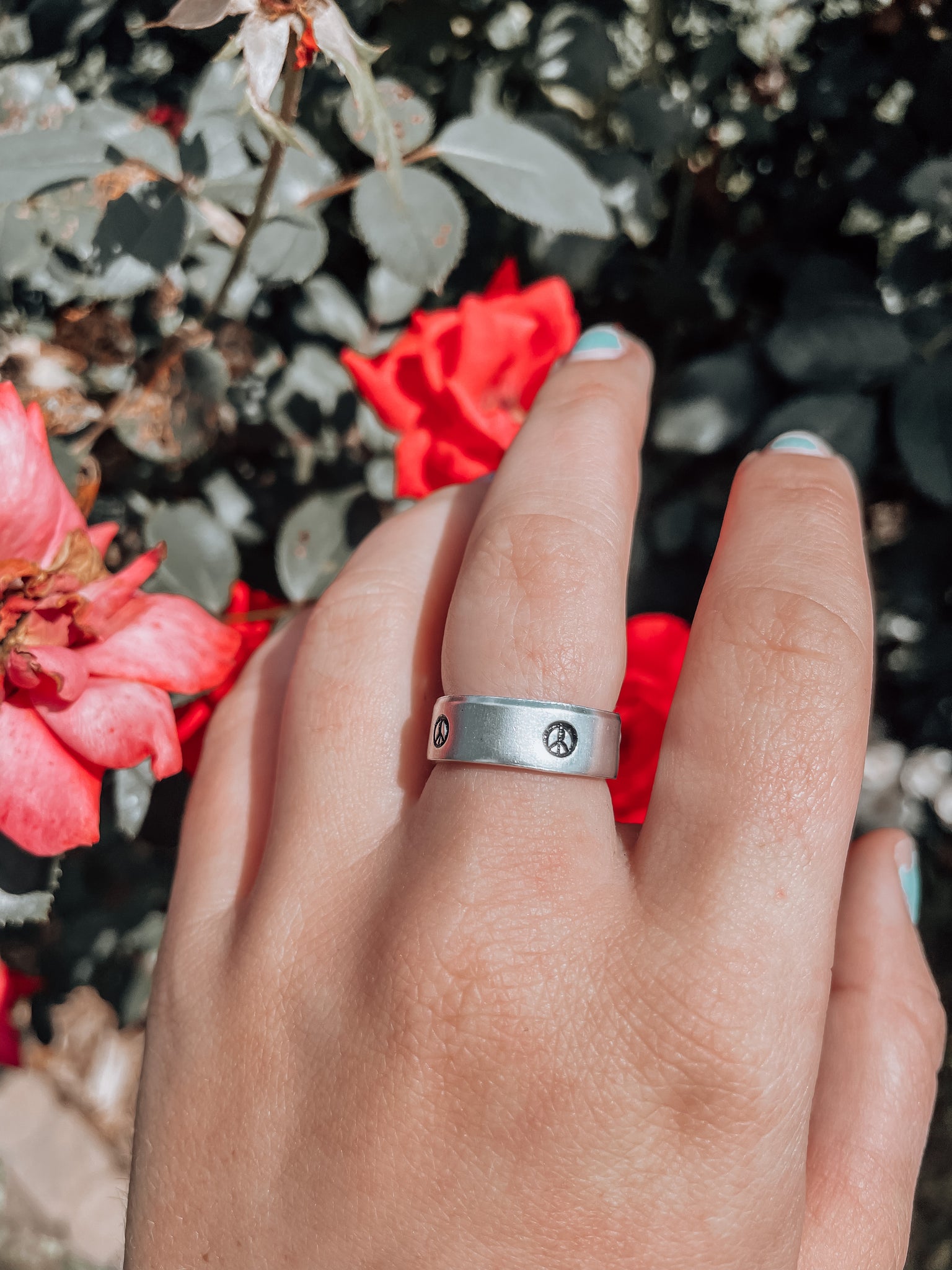 peace sign handstamped ring