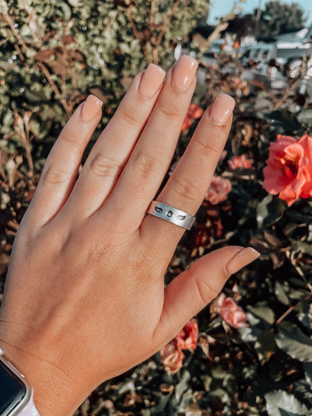 angel wings handstamped ring