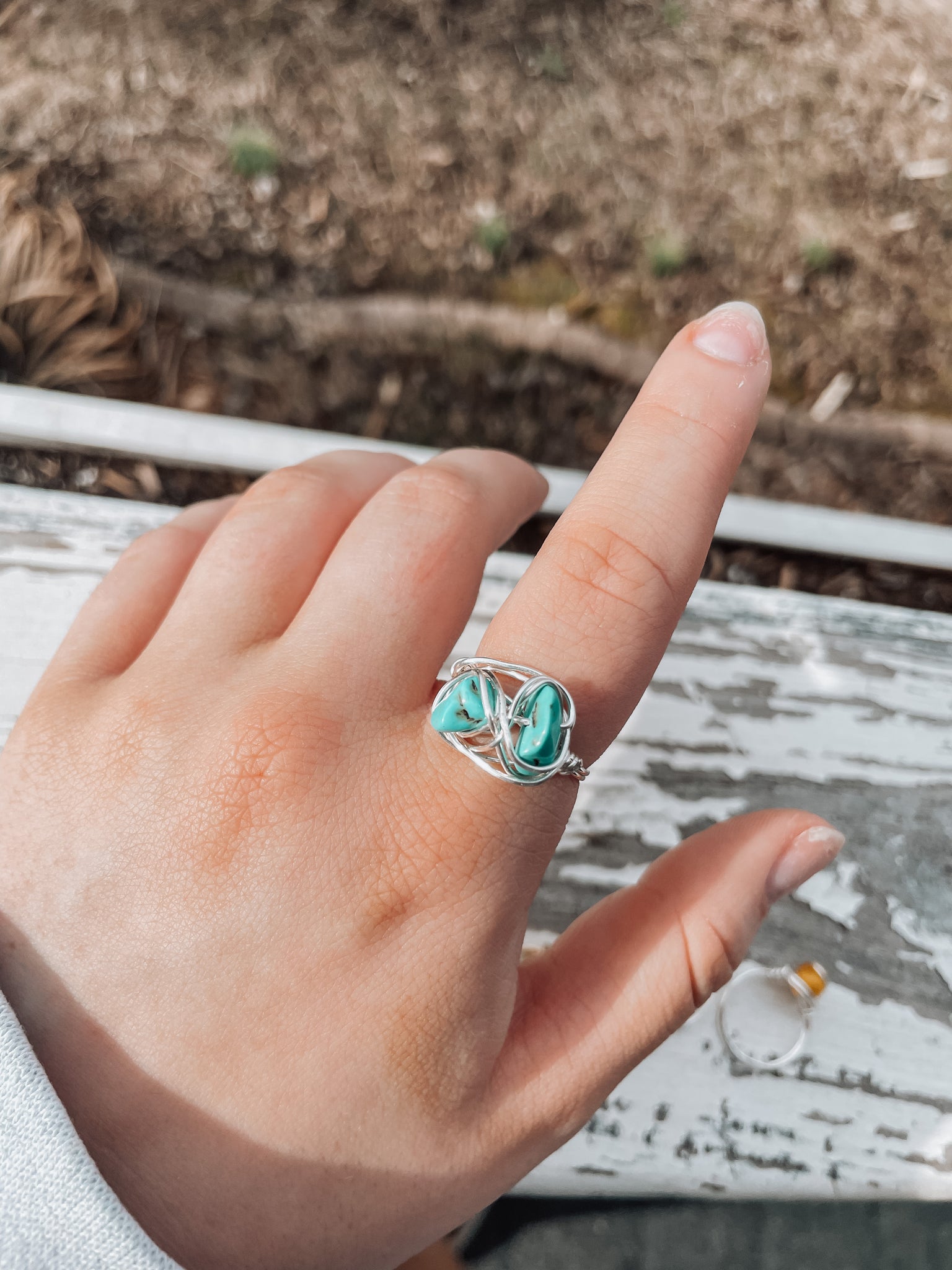 double turquoise/silver wire ring (size 7)