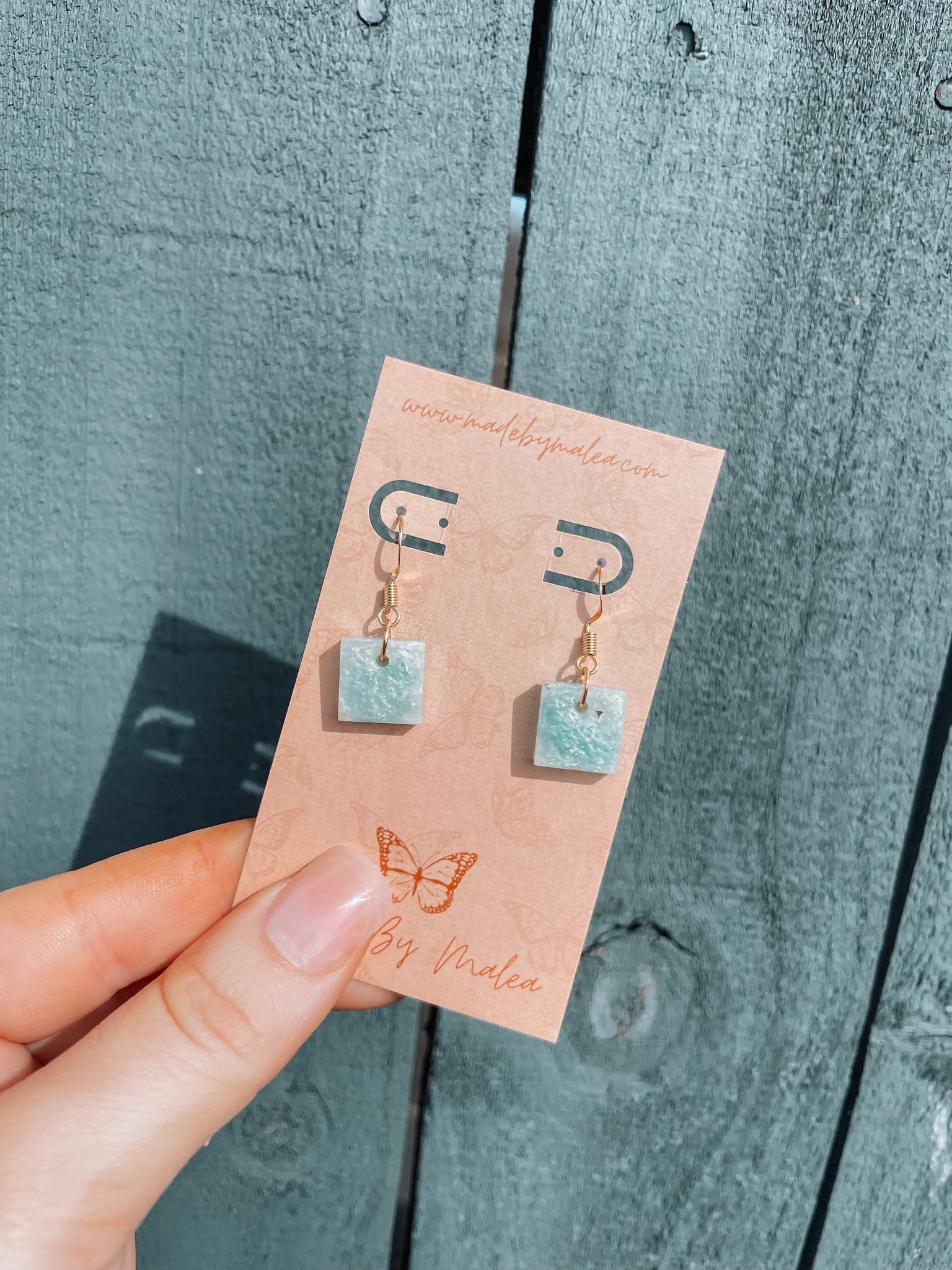 mini ocean blue resin earrings